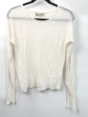 Everlane Women Linen Long Sleeve Top-White Sheer Lightweight Small
